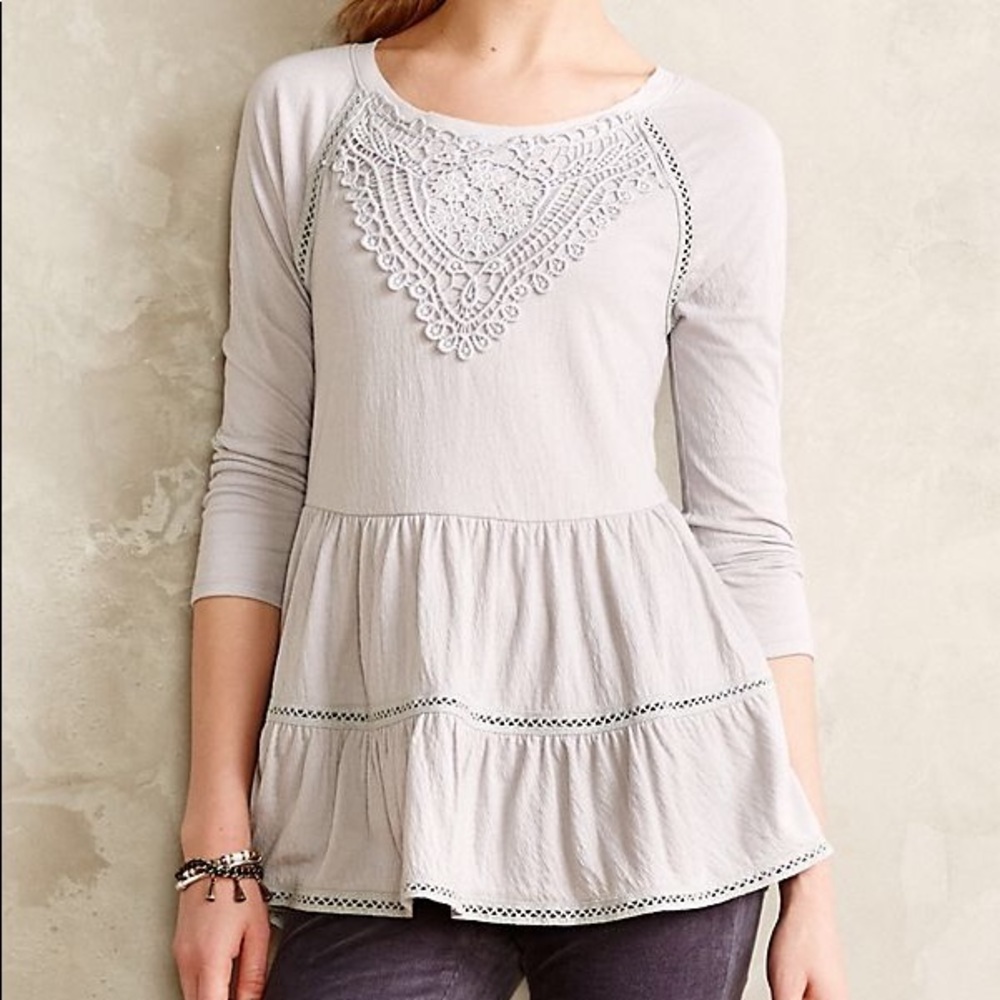 Meadow Rue Crochet Tiered Top Blue Gray Small